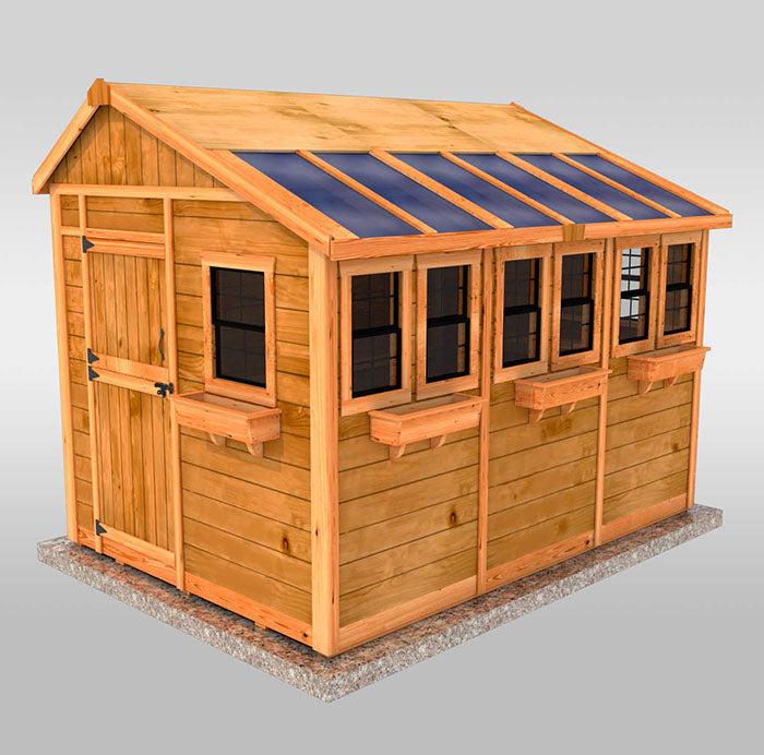 Detailed view of the plywood roof construction of an 8x12 Sunshed garden shed, demonstrating the precision and craftsmanship.