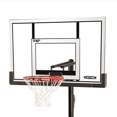 Lifetime portable basketball hoop with a steel-framed shatterproof polycarbonate backboard.