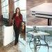Woman carrying folded Lifetime 4 Pack 6-Foot Rectangle Nesting Table with close-up of stacked tabletop edge