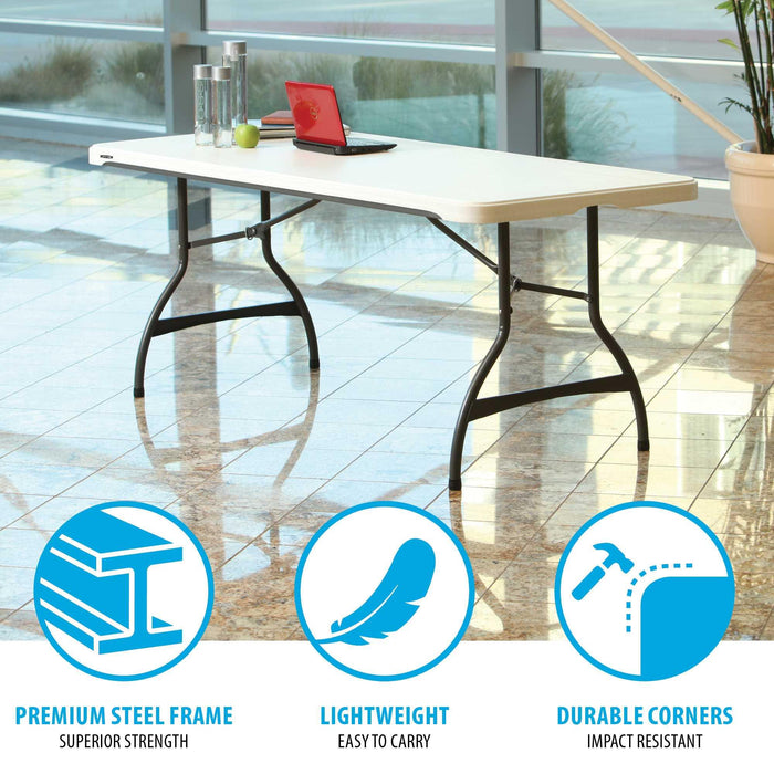 Lifetime 4 Pack 6-Foot Rectangle Nesting Table with steel frame, lightweight build, and impact-resistant corners
