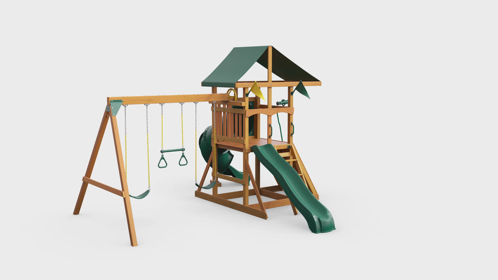 360 video of the Gorilla Playsets Outing With Tube Slide Swing Set