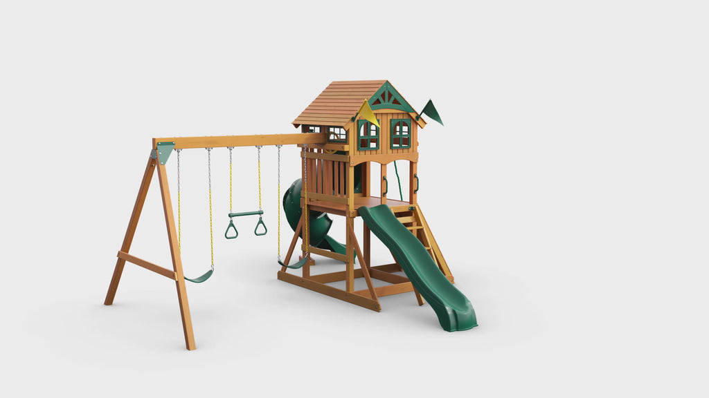 360 video of the Gorilla Playsets Outing With Tube Slide Swing Set Wood Roof