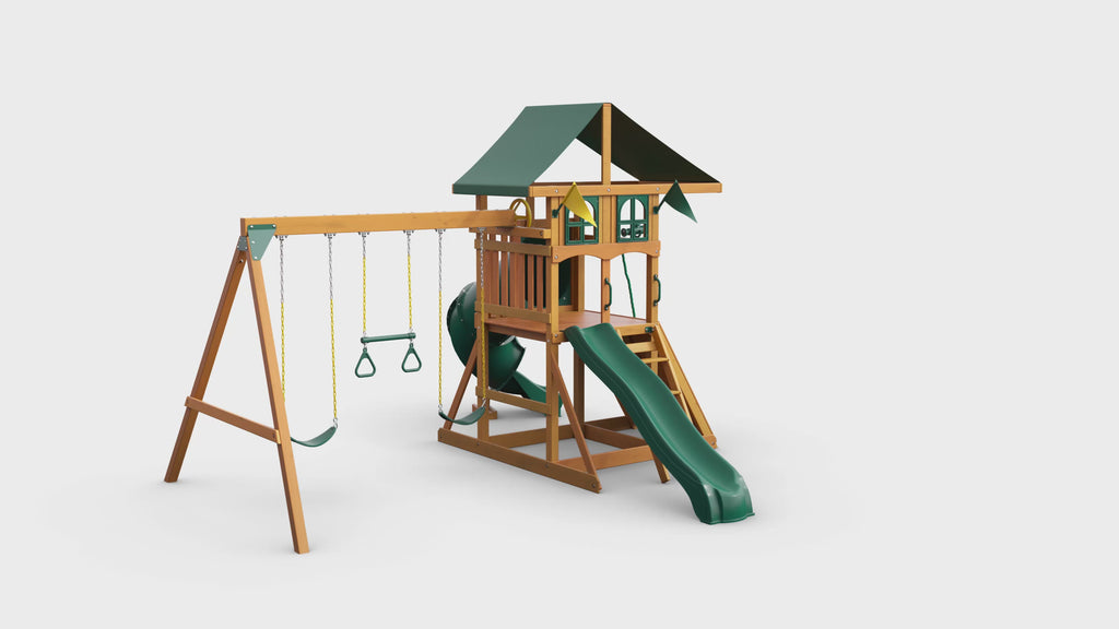 360 video of the Gorilla Playsets Outing With Tube Slide Swing Set Treehouse