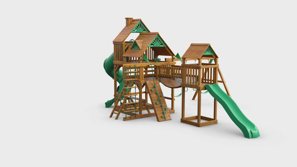 360 view of the Gorilla Treasure Trove I Swing Set Wood Roof