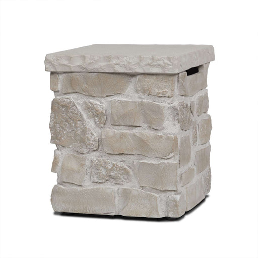 Side view of the Real Flame Scottsdale tank cover with stone-like texture and neutral finish.