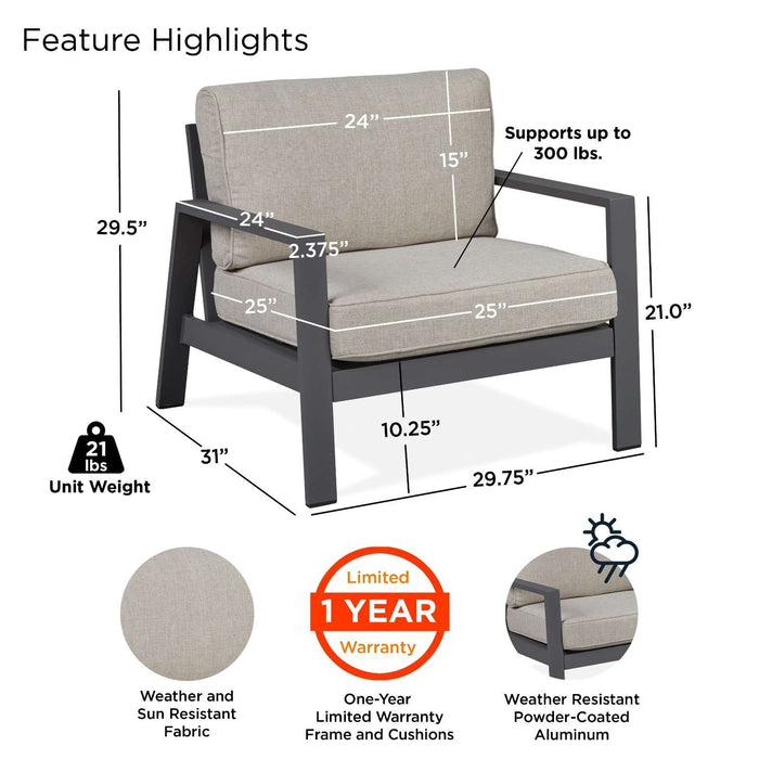 Real Flame Aegean outdoor chair key features infographic callouts