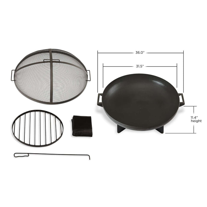 Real Flame Anson fire pit dimensions diagram 31.5 wide 11.5 tall gray steel bowl