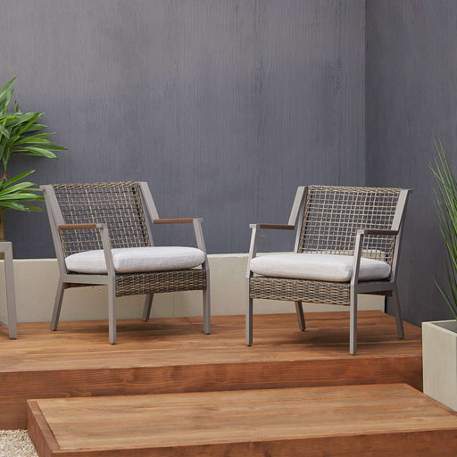 Real Flame Calvin Gray Outdoor Chairs Set in Patio Setting - Modern design perfect for any outdoor space