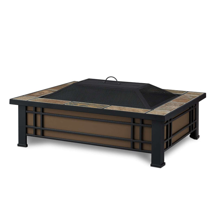 Real Flame Hamilton wood burning fire pit main product view natural slate tile top