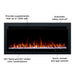 Real Flame Malie firebox insert callout detail showing LED flame and log set close up