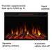 Real Flame Marshall Slim firebox close-up highlighting touch controls, 1000 sq ft heat output, dynamic glowing embers, and automatic safety shut-off
