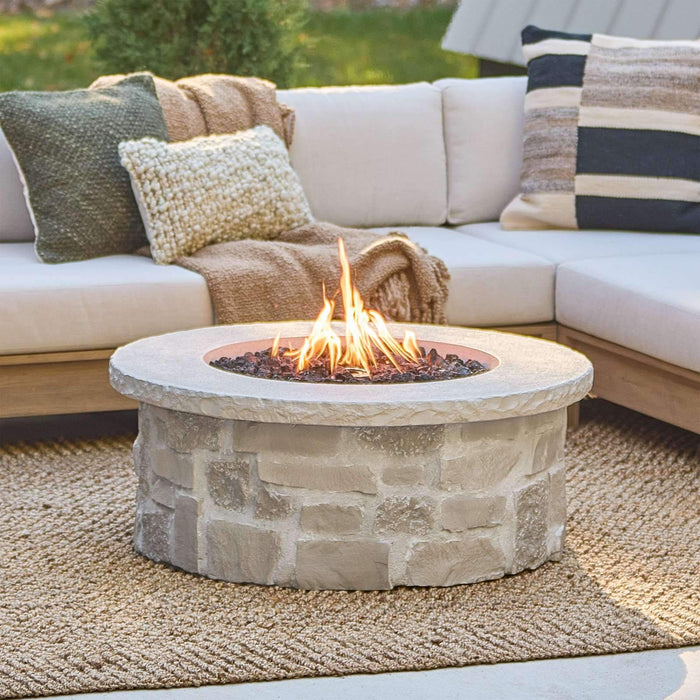 Real Flame Scottsdale 40 inch round propane fire pit table lifestyle outdoor setting
