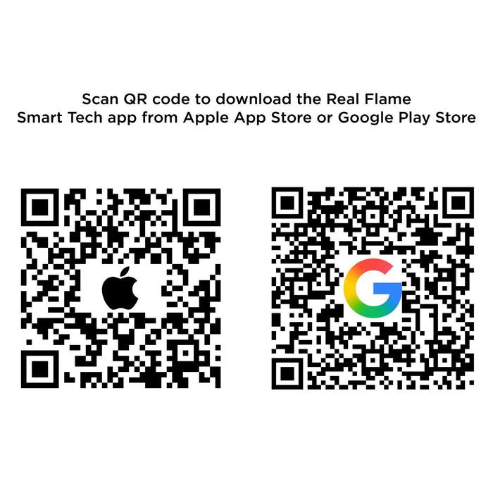 Real Flame Smart Tech App QR code for Bluetooth electric fireplace control download