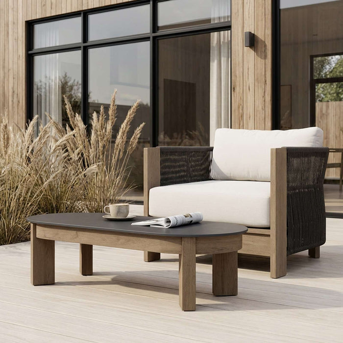 Real Flame Stratton outdoor coffee table lifestyle alternate angle patio setting
