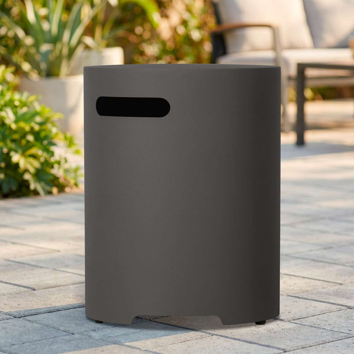 Real Flame T0028 round propane tank cover weathered slate outdoor lifestyle