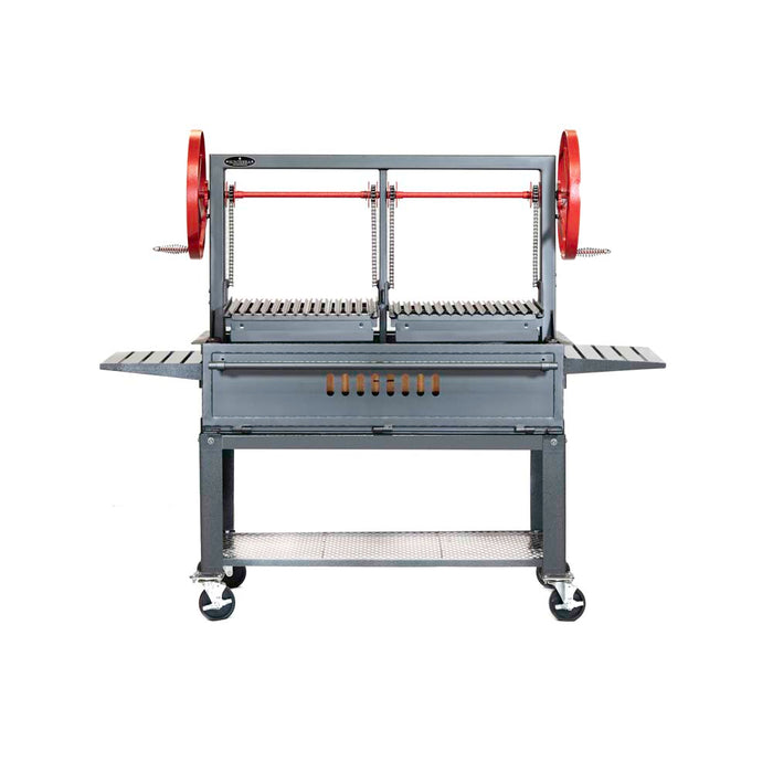 Rear view of the Sunterra BBQ Grill with Cart, highlighting the dual side setup and the ventilation slots designed for outdoor cooking.