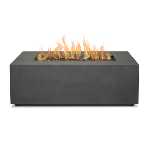 Real Flame Aegean rectangle natural gas fire pit table on a clear background C9811LP-WSLT Side angle