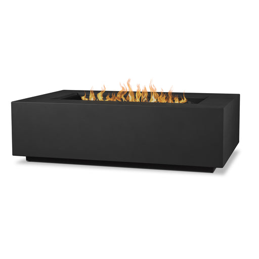 50-inch Aegean Real Flame rectangular propane gas fire pit table for outdoor ambiance C9813LP-BLK in white background