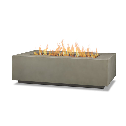50-inch Aegean Real Flame rectangular propane gas fire pit table for outdoor ambiance C9813LP-MGRY in white background