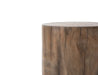 Close-up of the top edge of the Elementi Daintree red wood side table, highlighting the wood grain and natural detailing.