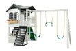 front and side angle of Reign Two Story Playhouse in white background