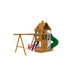 Wooden Playstar Ridgeline Gold Playset featuring green spiral slide, clubhouse, and multiple swings.