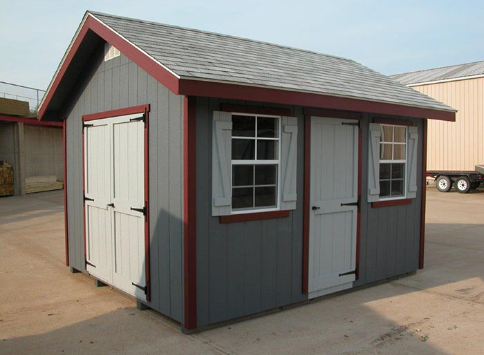 riverside 10x14 storage shed with red accents