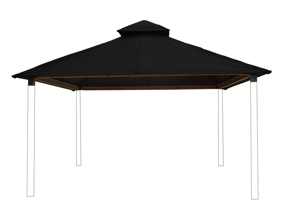 Riverstone ACACIA Gazebo Roof Framing and Mounting Kit with black OutDURA canopy and steel roof support frame, wood legs not included.