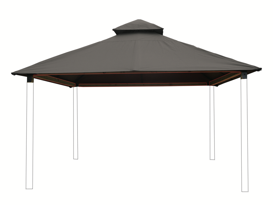 Riverstone ACACIA Gazebo Roof Framing and Mounting Kit with storm gray OutDURA canopy and reinforced steel roof frame, wood legs not included.