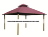 Front view of Riverstone ACACIA Gazebo Roof Framing and Mounting Kit with maroon OutDURA canopy installed, wood legs not included.