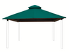 Teal OutDURA canopy installed on Riverstone ACACIA Gazebo Roof Framing and Mounting Kit with visible steel roof supports.