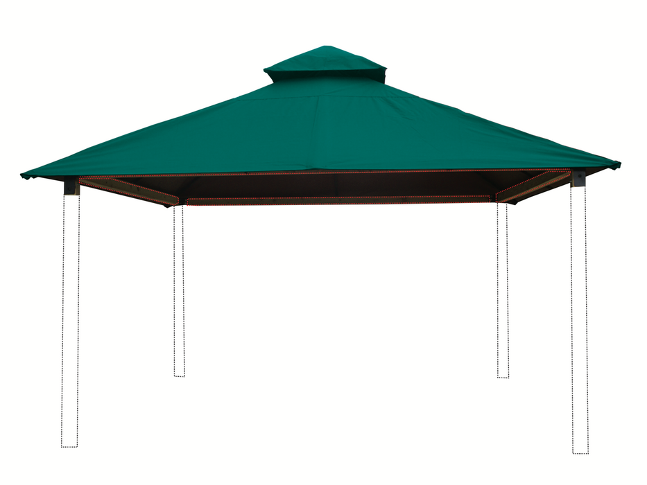 Teal OutDURA canopy installed on Riverstone ACACIA Gazebo Roof Framing and Mounting Kit with visible steel roof supports.