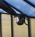 Close up of Riverstone Greenhouse Internal Shade Cloth mounting hardware secured to aluminum frame