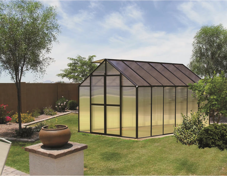 Riverstone MONT Greenhouse 12ft black edition shown in backyard garden environment lifestyle view