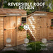 Close-up of the cedar single door on the Outdoor Living Today  SpaceSaver 8x4 storage shed, showing reversible roof desingn