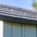 Close-up of the roof drainage system on the Lifetime Shed Classic 10 x 8 after a rain shower.