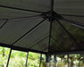 Close-up of the metal framework and translucent panels forming the roof structure of the Canopia Ledro Enclosed Gazebo by Canopia in Gray/Bronze.