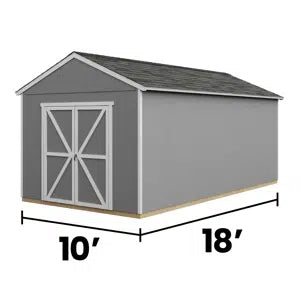 outdoor rookwood storage 10x18 and 9x7 vertical height dimension chart in white background