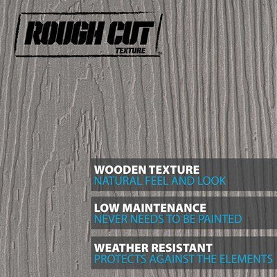 Close-up of the Rough Cut wood-grain texture on the Lifetime storage shed's HDPE panel.