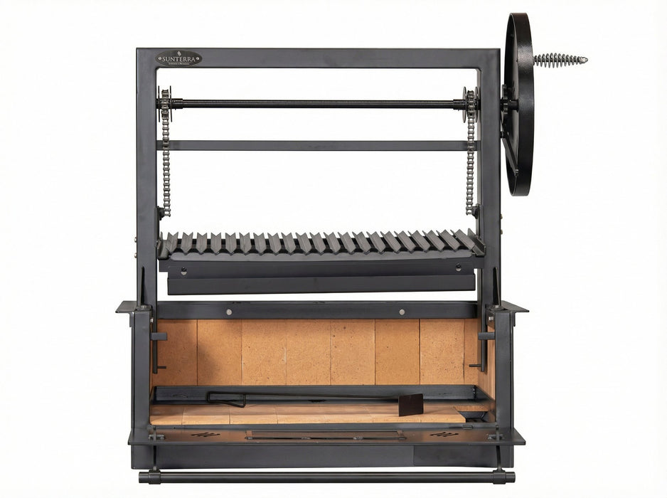 Sunterra Pro Series 36 inch built-in Santa Maria grill with single grate, shown from a different angle.