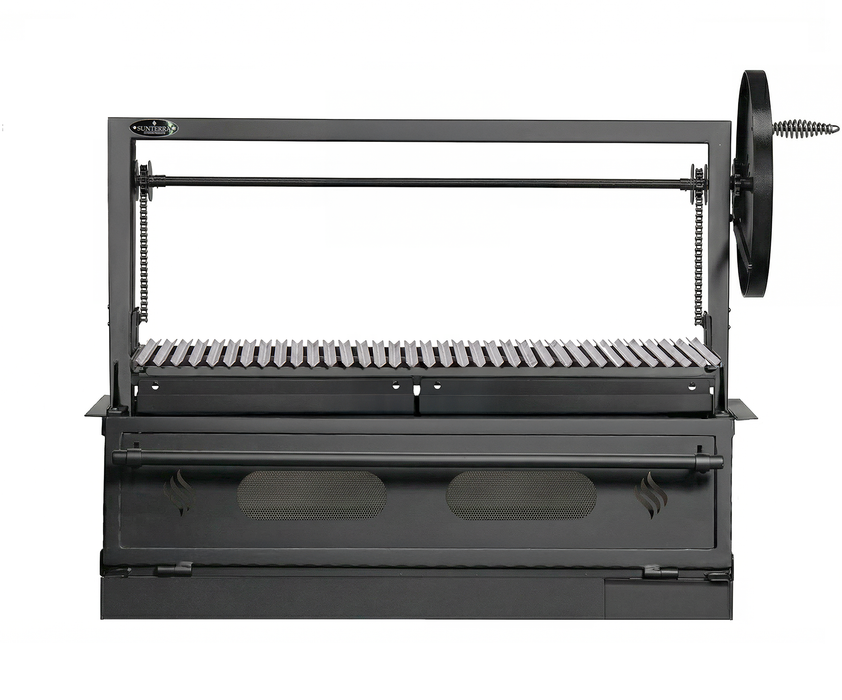 Sunterra Pro Series 60-inch built-in Santa Maria grill with single grate, shown in outdoor kitchen setting.