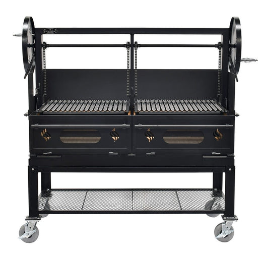 Sunterra Santa Maria windbreak panel installed beside a 60 inch dual grate grill, shown from the front view.