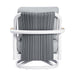 A back view of an Elementi Santorini Collection armchair, showing a gray woven rope detail on the backrest and a white frame.