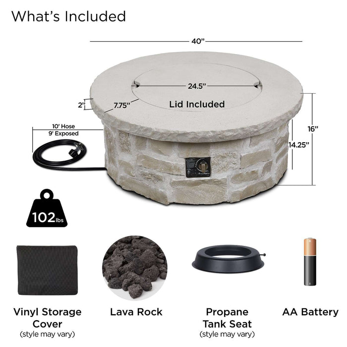 Scottsdale fire pit table included items burner lid lava rock storage cover hose regulator