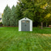 Lifetime 8x10 Shed in a serene garden setting, showcasing its aesthetic integration into a residential backyard.