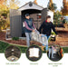 Lifetime storage shed feature callouts: steel reinforced, skylights, and impact-resistant floor.