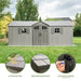 Lifetime 20x8 ft. storage shed feature callouts: UV protected, weather resistant, and lockable doors.