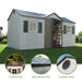 Lifetime storage shed feature callouts: UV protected, weather resistant, and screened vents.
