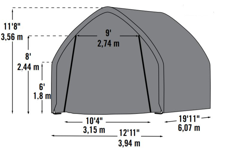 ShelterLogic Garage-in-a-Box SUV/Truck 13' x 20' dimensions sketch