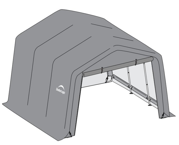 Drawing of a ShelterLogic peak shed with a white background